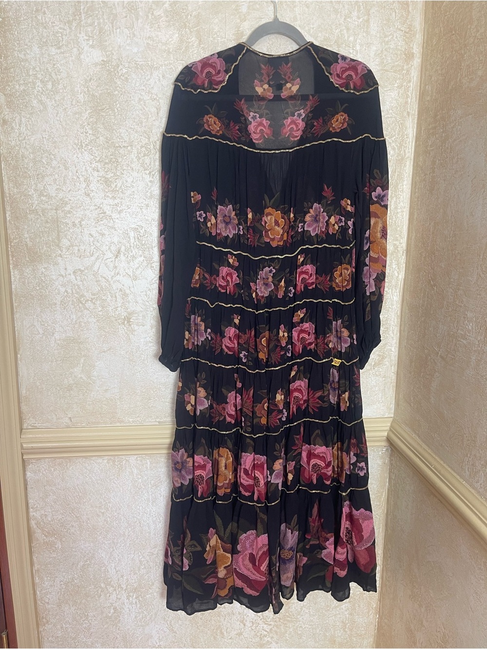 Farm Rio Black Chenille Flowers Long Sleeve Maxi Dress S Cottagecore Whimsigoth - Picture 5 of 13